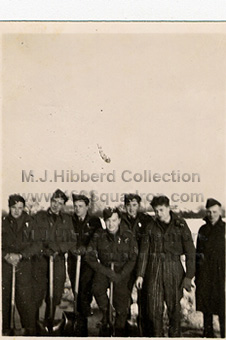 Pilot Flight Sergeant C.H.Weeks and his Crew clearing snow from runway at 1652 HCU, Marston Moor, Christmas 1944
